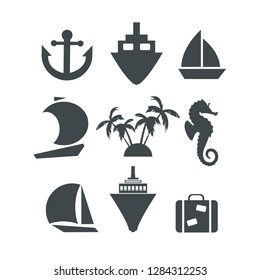 Silhouette icons set of trip voyage cruise with sea Horse