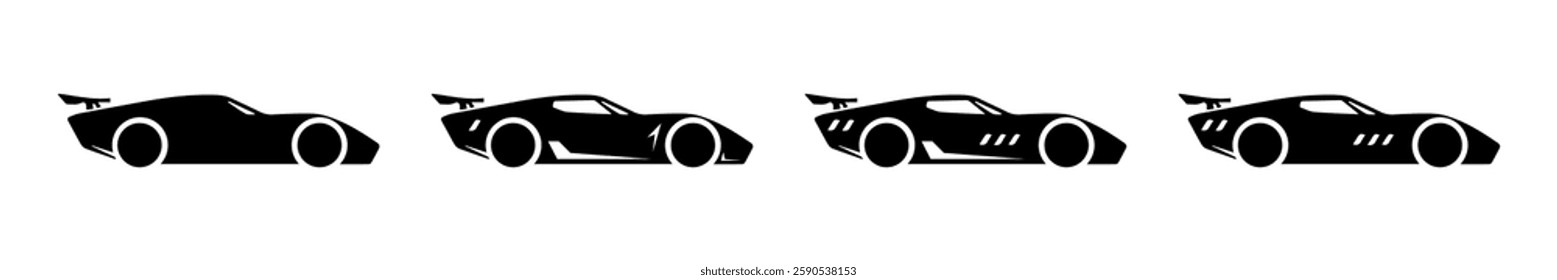 Silhouette Icons of Sports Cars with Spoilers Vector Set