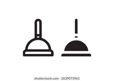 Silhouette icons of toilet plungers in different designs.