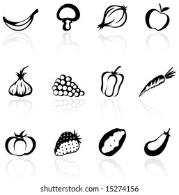 silhouette icons of various fruit and vegetables