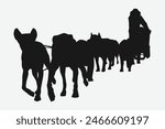 Silhouette of Iditarod race, dog sled. Winter sport, dog, race concept. Vector illustration.