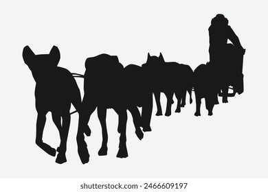 Silhouette of Iditarod race, dog sled. Winter sport, dog, race concept. Vector illustration.