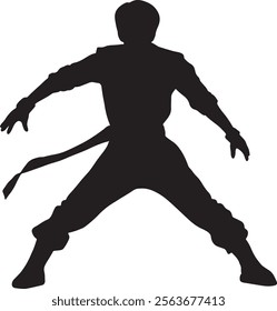 silhouette of an idol performing on stage. pose like a ninja. a handsome model