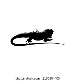 Silhouette of Iguana Reptiles (a genus of herbivorous lizards that are native to tropical areas of Mexico, Central America, South America, and the Caribbean). Vector Illustration