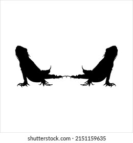 Silhouette of Iguana Reptiles (a genus of herbivorous lizards that are native to tropical areas of Mexico, Central America, South America, and the Caribbean). Vector Illustration 