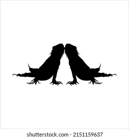 Silhouette of Iguana Reptiles (a genus of herbivorous lizards that are native to tropical areas of Mexico, Central America, South America, and the Caribbean). Vector Illustration 