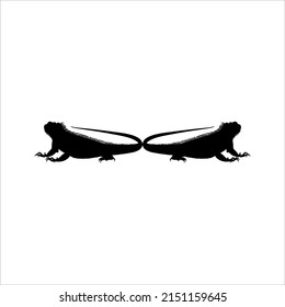 Silhouette of Iguana Reptiles (a genus of herbivorous lizards that are native to tropical areas of Mexico, Central America, South America, and the Caribbean). Vector Illustration 