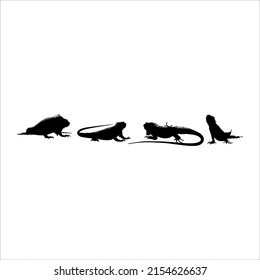 Silhouette of Iguana Reptiles (a genus of herbivorous lizards that are native to tropical areas of Mexico, Central America, South America, and the Caribbean). Vector Illustration 