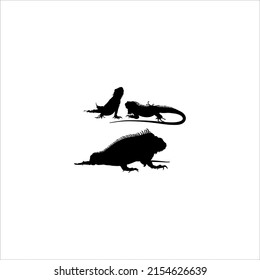 Silhouette of Iguana Reptiles (a genus of herbivorous lizards that are native to tropical areas of Mexico, Central America, South America, and the Caribbean). Vector Illustration 