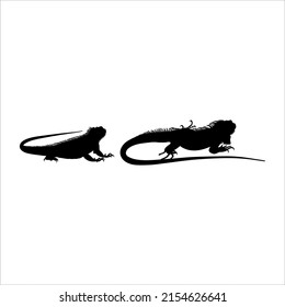 Silhouette of Iguana Reptiles (a genus of herbivorous lizards that are native to tropical areas of Mexico, Central America, South America, and the Caribbean). Vector Illustration 