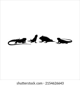 Silhouette of Iguana Reptiles (a genus of herbivorous lizards that are native to tropical areas of Mexico, Central America, South America, and the Caribbean). Vector Illustration 