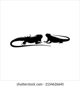 Silhouette of Iguana Reptiles (a genus of herbivorous lizards that are native to tropical areas of Mexico, Central America, South America, and the Caribbean). Vector Illustration 