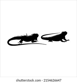 Silhouette of Iguana Reptiles (a genus of herbivorous lizards that are native to tropical areas of Mexico, Central America, South America, and the Caribbean). Vector Illustration 