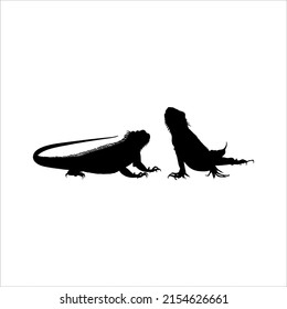 Silhouette of Iguana Reptiles (a genus of herbivorous lizards that are native to tropical areas of Mexico, Central America, South America, and the Caribbean). Vector Illustration 