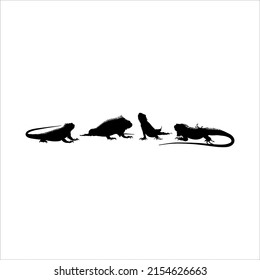 Silhouette of Iguana Reptiles (a genus of herbivorous lizards that are native to tropical areas of Mexico, Central America, South America, and the Caribbean). Vector Illustration 