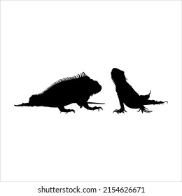 Silhouette of Iguana Reptiles (a genus of herbivorous lizards that are native to tropical areas of Mexico, Central America, South America, and the Caribbean). Vector Illustration 