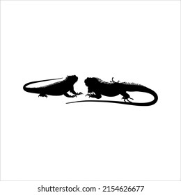 Silhouette of Iguana Reptiles (a genus of herbivorous lizards that are native to tropical areas of Mexico, Central America, South America, and the Caribbean). Vector Illustration 