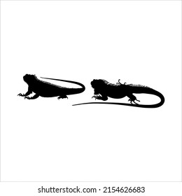 Silhouette of Iguana Reptiles (a genus of herbivorous lizards that are native to tropical areas of Mexico, Central America, South America, and the Caribbean). Vector Illustration 