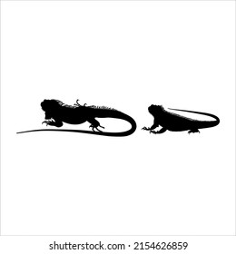 Silhouette of Iguana Reptiles (a genus of herbivorous lizards that are native to tropical areas of Mexico, Central America, South America, and the Caribbean). Vector Illustration 