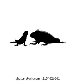 Silhouette of Iguana Reptiles (a genus of herbivorous lizards that are native to tropical areas of Mexico, Central America, South America, and the Caribbean). Vector Illustration 