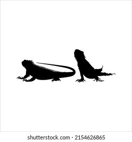 Silhouette of Iguana Reptiles (a genus of herbivorous lizards that are native to tropical areas of Mexico, Central America, South America, and the Caribbean). Vector Illustration 