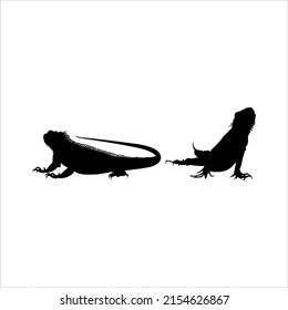 Silhouette of Iguana Reptiles (a genus of herbivorous lizards that are native to tropical areas of Mexico, Central America, South America, and the Caribbean). Vector Illustration 