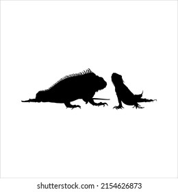 Silhouette of Iguana Reptiles (a genus of herbivorous lizards that are native to tropical areas of Mexico, Central America, South America, and the Caribbean). Vector Illustration 