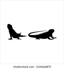 Silhouette of Iguana Reptiles (a genus of herbivorous lizards that are native to tropical areas of Mexico, Central America, South America, and the Caribbean). Vector Illustration 