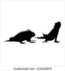 Silhouette of Iguana Reptiles (a genus of herbivorous lizards that are native to tropical areas of Mexico, Central America, South America, and the Caribbean). Vector Illustration 