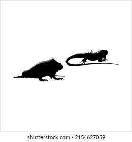 Silhouette of Iguana Reptiles (a genus of herbivorous lizards that are native to tropical areas of Mexico, Central America, South America, and the Caribbean). Vector Illustration 