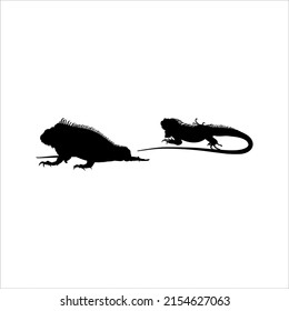 Silhouette of Iguana Reptiles (a genus of herbivorous lizards that are native to tropical areas of Mexico, Central America, South America, and the Caribbean). Vector Illustration 