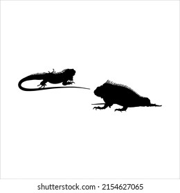 Silhouette of Iguana Reptiles (a genus of herbivorous lizards that are native to tropical areas of Mexico, Central America, South America, and the Caribbean). Vector Illustration 