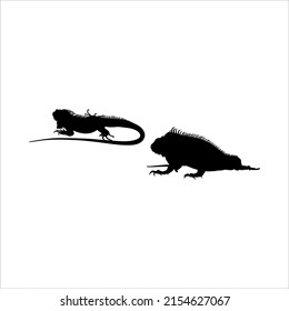 Silhouette of Iguana Reptiles (a genus of herbivorous lizards that are native to tropical areas of Mexico, Central America, South America, and the Caribbean). Vector Illustration 