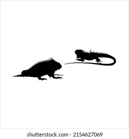 Silhouette of Iguana Reptiles (a genus of herbivorous lizards that are native to tropical areas of Mexico, Central America, South America, and the Caribbean). Vector Illustration 