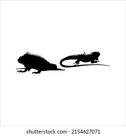 Silhouette of Iguana Reptiles (a genus of herbivorous lizards that are native to tropical areas of Mexico, Central America, South America, and the Caribbean). Vector Illustration 