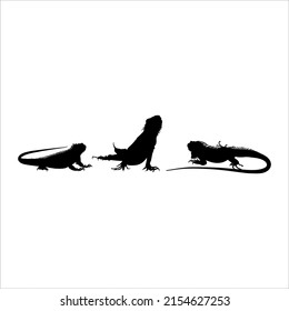 Silhouette of Iguana Reptiles (a genus of herbivorous lizards that are native to tropical areas of Mexico, Central America, South America, and the Caribbean). Vector Illustration 