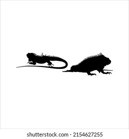 Silhouette of Iguana Reptiles (a genus of herbivorous lizards that are native to tropical areas of Mexico, Central America, South America, and the Caribbean). Vector Illustration 