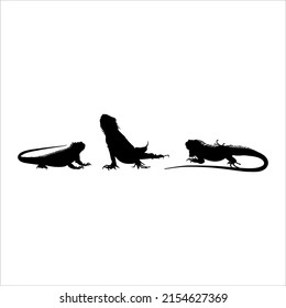 Silhouette of Iguana Reptiles (a genus of herbivorous lizards that are native to tropical areas of Mexico, Central America, South America, and the Caribbean). Vector Illustration 