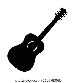 Uma ilustração de silhueta de um violão em preto sobre fundo branco