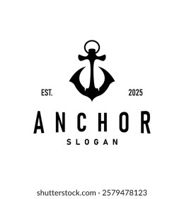 silhouette illustration anchor logo sailor design simple ocean symbol anchor ship marine retro vintage