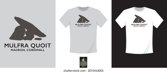 A silhouette illustration of the ancient neolithic monument Mulfra Quoit in Cornwall UK for use in T-Shirts or postcards