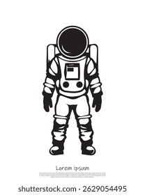 Silhouette illustration of an astronaut standing tall in a detailed spacesuit against a transparent backdrop ready for your designs.