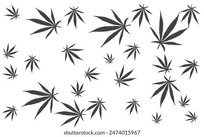 fondo de ilustración de silueta de un montón de hojas de marihuana que caen, sin fondo