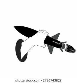 silhouette illustration of a ballistic missile vector held in hand