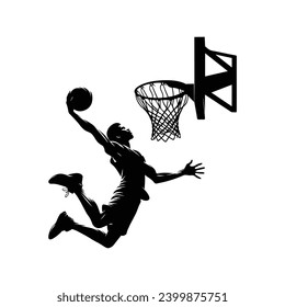 silhouette illustration of a basketball player performing a slam dunk