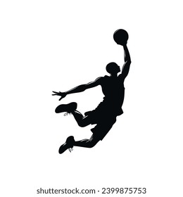 silhouette illustration of a basketball player performing a slam dunk