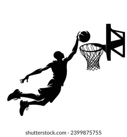 silhouette illustration of a basketball player performing a slam dunk