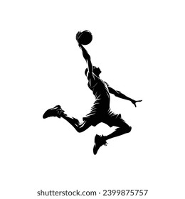 silhouette illustration of a basketball player performing a slam dunk