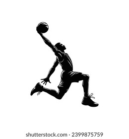 silhouette illustration of a basketball player performing a slam dunk