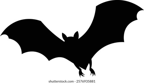 Silhouette illustration of a bat flying with its wings spread